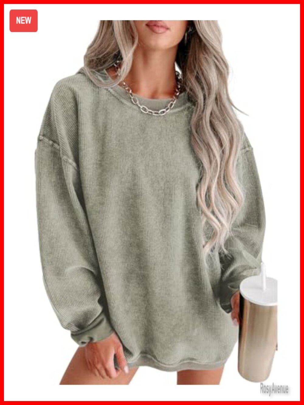 Womens Crewneck Oversized Corduroy Corded Sweatshirt Casual Pullover